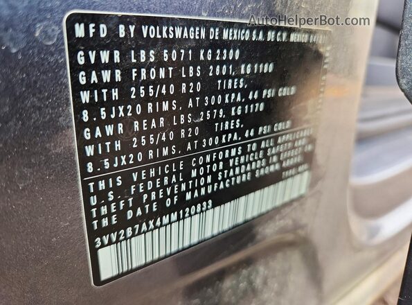 3VV2B7AX4MM120833 2021 VOLKSWAGEN TIGUAN Gray Vista de la etiqueta del VIN