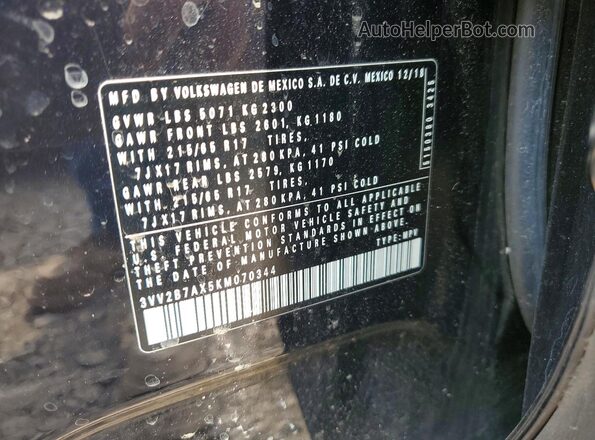3VV2B7AX5KM070344 2019 VOLKSWAGEN TIGUAN Black Панорамний вид салону 360°