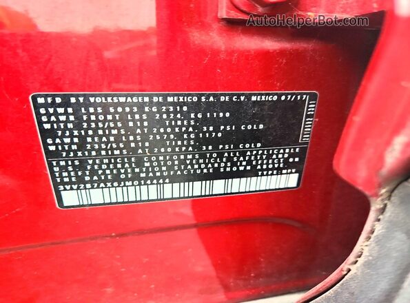 3VV2B7AX6JM014444 2018 VOLKSWAGEN TIGUAN Красный Вид наклейки с VIN-кодом