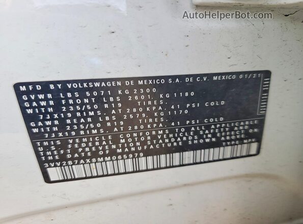 3VV2B7AX8MM065979 2021 VOLKSWAGEN TIGUAN White Вид наклейки з VIN-кодом