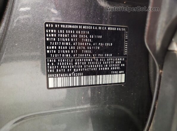 3VV2B7AX9LM182050 2020 VOLKSWAGEN TIGUAN Gray VIN կոդի պիտակի տեսք