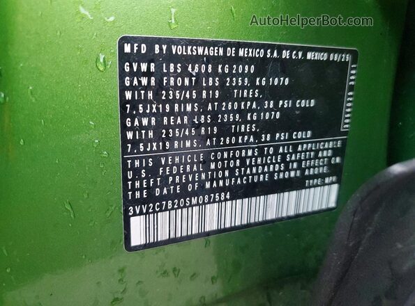 3VV2C7B20SM087584 2025 VOLKSWAGEN TAOS Зеленый Вид наклейки с VIN-кодом