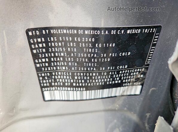3VV3B7AX0RM033880 2024 VOLKSWAGEN TIGUAN Silver Սալոնի 360 աստիճան տեսք