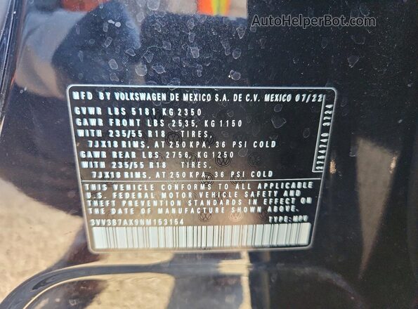 3VV3B7AX9NM153154 2022 VOLKSWAGEN TIGUAN Black Շարժիչի բաժամունքի տեսք