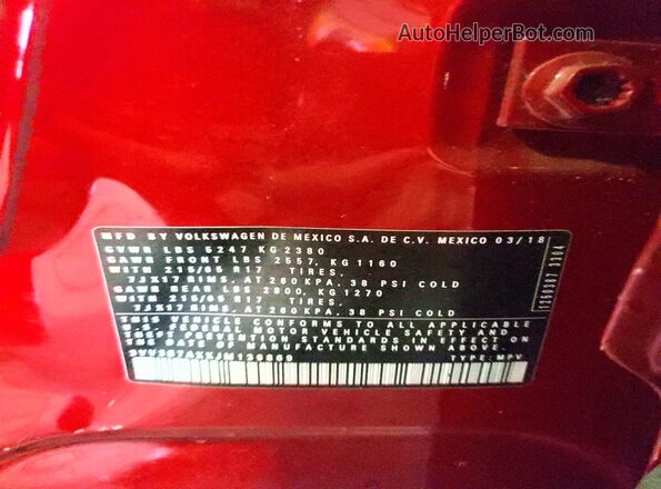 3VV3B7AXXJM139869 2018 VOLKSWAGEN TIGUAN Burgundy VIN կոդի պիտակի տեսք