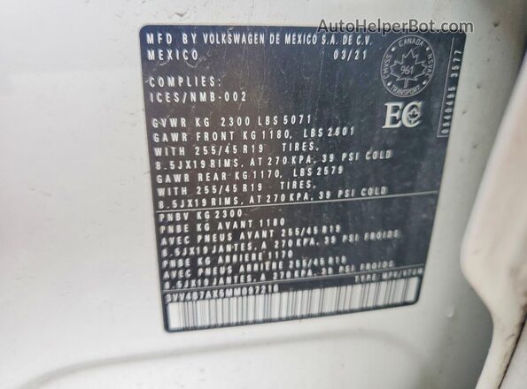 3VV4B7AX5MM097216 2021 VOLKSWAGEN TIGUAN White VIN sticker view
