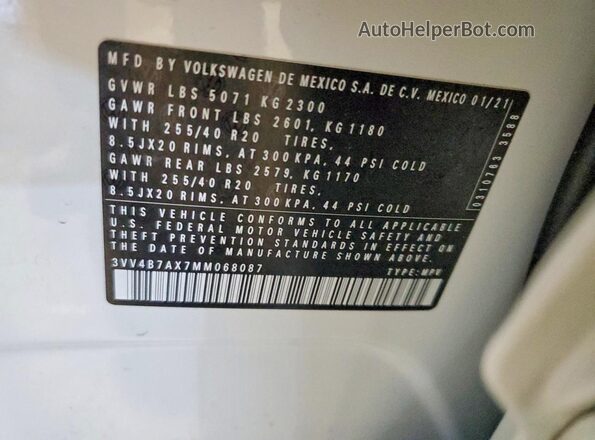 3VV4B7AX7MM068087 2021 VOLKSWAGEN TIGUAN White VIN კოდის სტიკერის ხედი