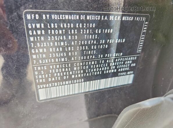 3VV4X7B25RM018056 2024 VOLKSWAGEN TAOS Black Вид наклейки з VIN-кодом