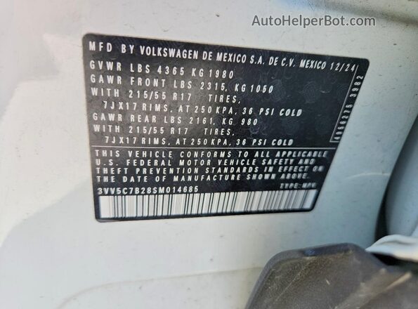 3VV5C7B28SM014685 2025 VOLKSWAGEN TAOS White Vista del compartimento del motor