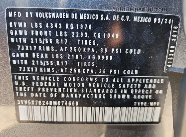 3VV5X7B24RM074669 2024 VOLKSWAGEN TAOS Gray Vista de la etiqueta del VIN