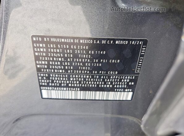 3VV6B7AX5RM223428 2024 VOLKSWAGEN TIGUAN Gray Widok naklejki z numerem VIN