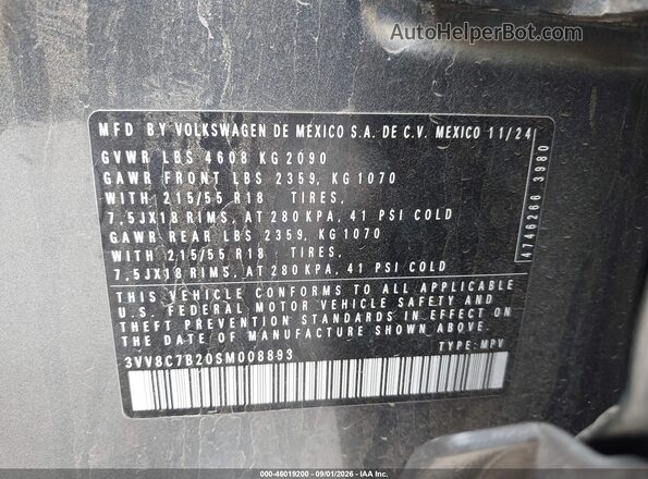 3VV8C7B20SM008893 2025 VOLKSWAGEN TAOS Серый Вид подкапотного пространства