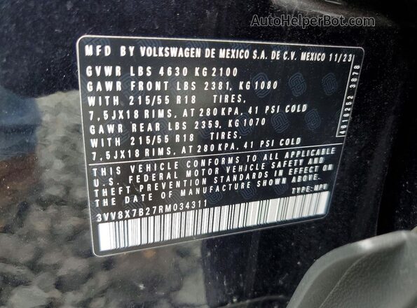 3VV8X7B27RM034311 2024 VOLKSWAGEN TAOS Black VIN კოდის სტიკერის ხედი