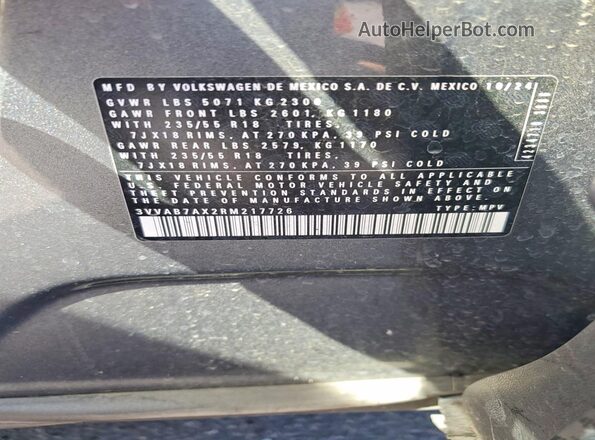 3VVAB7AX2RM217726 2024 VOLKSWAGEN TIGUAN Charcoal Вид наклейки з VIN-кодом