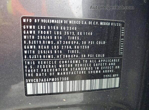 3VVCB7AX4PM057306 2023 VOLKSWAGEN TIGUAN Gray VIN sticker view
