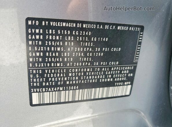 3VVCB7AX4PM113664 2023 VOLKSWAGEN TIGUAN Gray Շարժիչի բաժամունքի տեսք