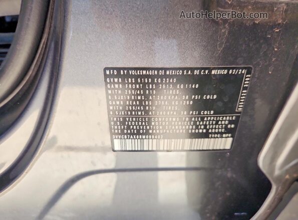 3VVCB7AX8RM099402 2024 VOLKSWAGEN TIGUAN Gray Vista de la etiqueta del VIN