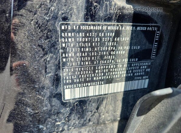 3VVCX7B28PM362974 2023 VOLKSWAGEN TAOS Black VIN sticker view