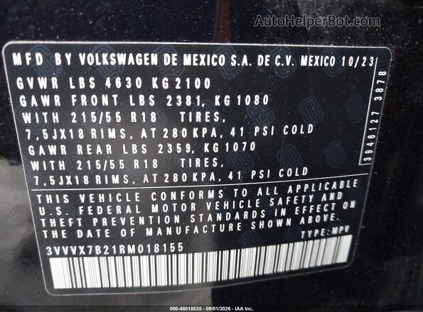 3VVEX7B21RM018155 2024 VOLKSWAGEN TAOS Black Շարժիչի բաժամունքի տեսք