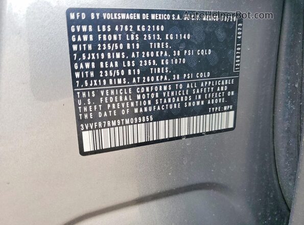 3VVFR7RM9TM099855 2026 VOLKSWAGEN TIGUAN Серый Вид наклейки с VIN-кодом