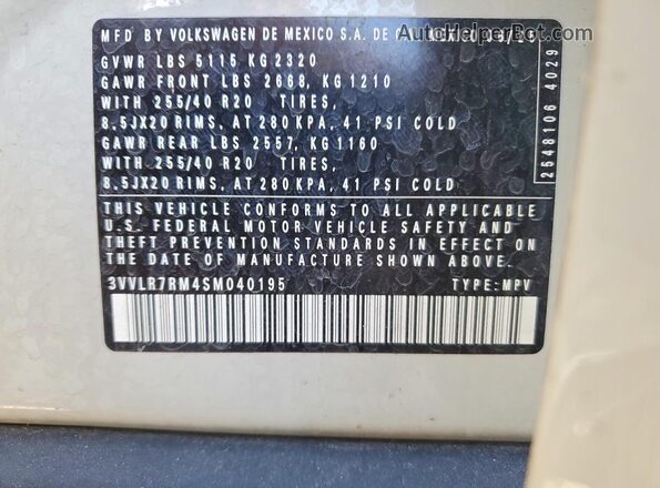 3VVLR7RM4SM040195 2025 VOLKSWAGEN TIGUAN White VIN sticker view