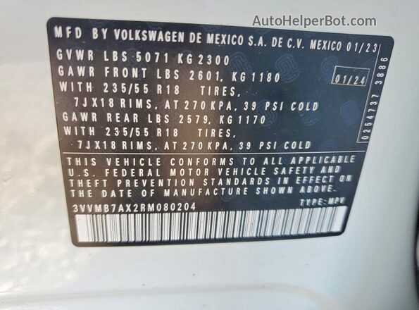 3VVMB7AX2RM080204 2024 VOLKSWAGEN TIGUAN Белый Вид подкапотного пространства