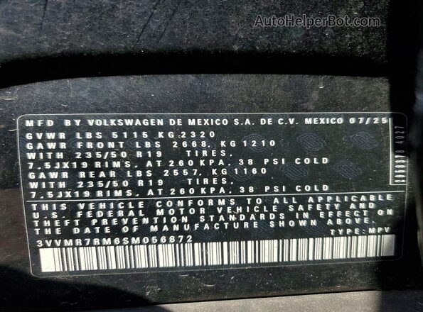 3VVMR7RM6SM056872 2025 VOLKSWAGEN TIGUAN Black Սալոնի 360 աստիճան տեսք
