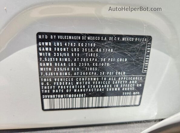 3VVNR7RM1TM064867 2026 VOLKSWAGEN TIGUAN Белый Вид наклейки с VIN-кодом