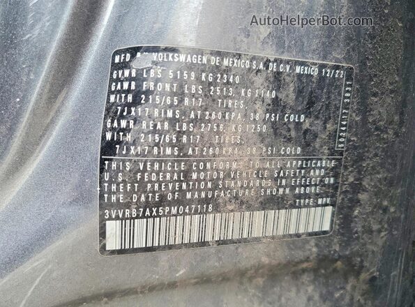 3VVRB7AX5PM047118 2023 VOLKSWAGEN TIGUAN Gray Вид підкапотного простору