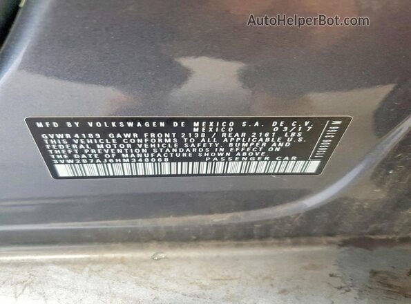 3VW2B7AJ6HM348068 2017 VOLKSWAGEN JETTA Серый Вид подкапотного пространства