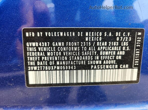 3VW2T7BUXPM059943 2023 VOLKSWAGEN JETTA Blue Widok komory silnika