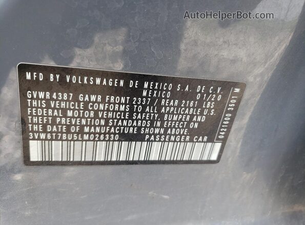 3VW6T7BU5LM026330 2020 VOLKSWAGEN JETTA Gray Вид підкапотного простору