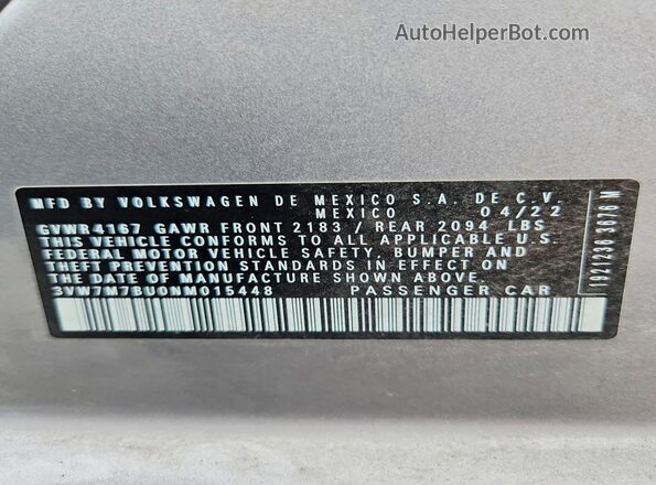 3VW7M7BU0NM015448 2022 VOLKSWAGEN JETTA Silver Շարժիչի բաժամունքի տեսք