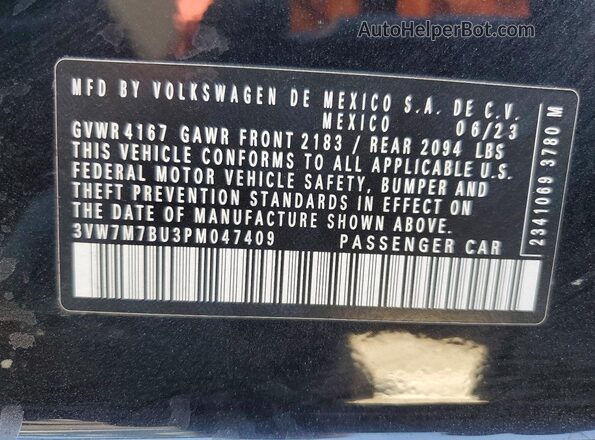 3VW7M7BU3PM047409 2023 VOLKSWAGEN JETTA Black Vista de la etiqueta del VIN
