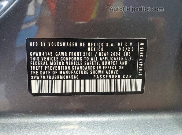 3VW7M7BU8RM004560 2024 VOLKSWAGEN JETTA Charcoal Vista del compartimento del motor