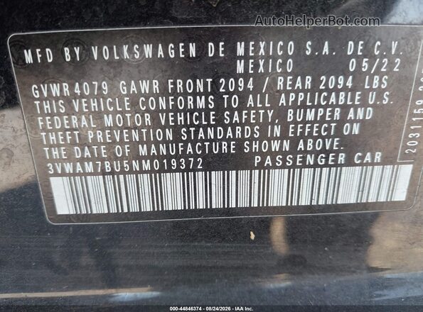 3VWAM7BU5NM019372 2022 VOLKSWAGEN JETTA Black Widok komory silnika