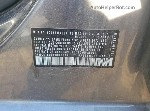 3VWC57BU0KM060879 2019 VOLKSWAGEN JETTA Gray Engine compartment view