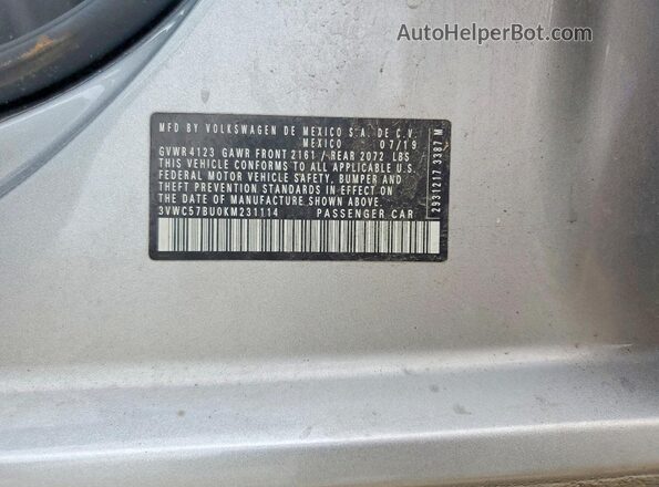 3VWC57BU0KM231114 2019 VOLKSWAGEN JETTA Gray Engine compartment view