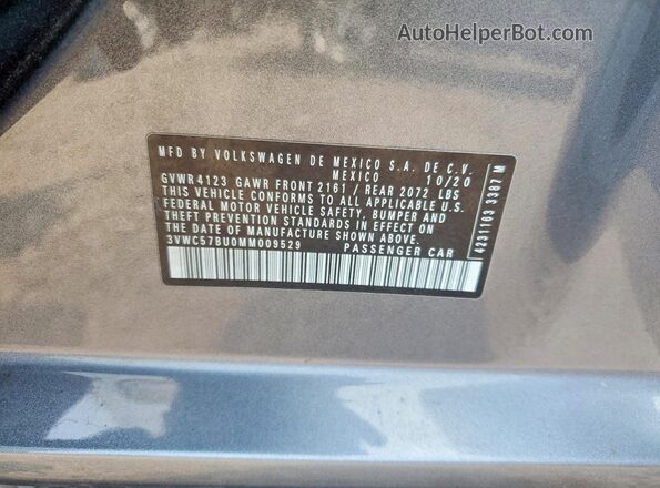 3VWC57BU0MM009529 2021 VOLKSWAGEN JETTA Gray Vista de la etiqueta del VIN
