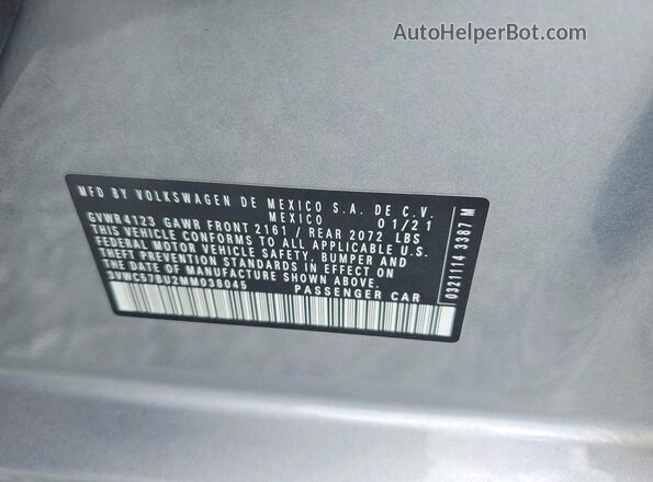3VWC57BU2MM038045 2021 VOLKSWAGEN JETTA Silver Vista del compartimento del motor