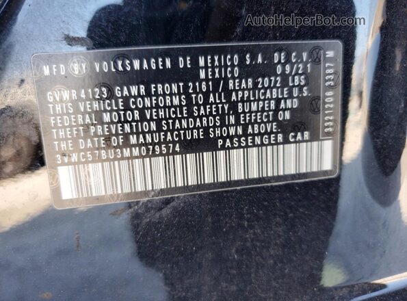 3VWC57BU3MM079574 2021 VOLKSWAGEN JETTA Black VIN կոդի պիտակի տեսք