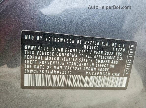 3VWC57BU4MM022512 2021 VOLKSWAGEN JETTA Серый Вид подкапотного пространства