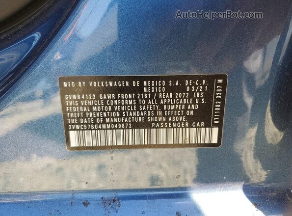 3VWC57BU4MM049872 2021 VOLKSWAGEN JETTA Синий Вид подкапотного пространства