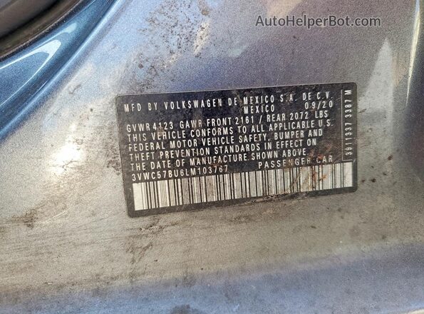 3VWC57BU6LM103767 2020 VOLKSWAGEN JETTA Gray Вид підкапотного простору