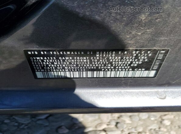 3VWC57BU8KM154136 2019 VOLKSWAGEN JETTA Gray Вид підкапотного простору
