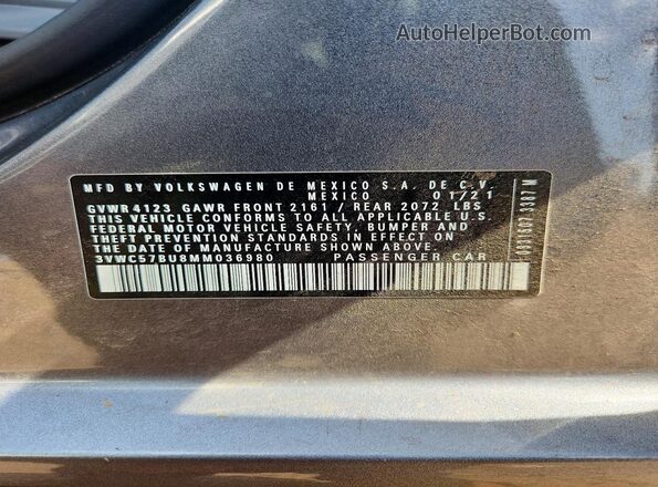 3VWC57BU8MM036980 2021 VOLKSWAGEN JETTA Gray Widok komory silnika