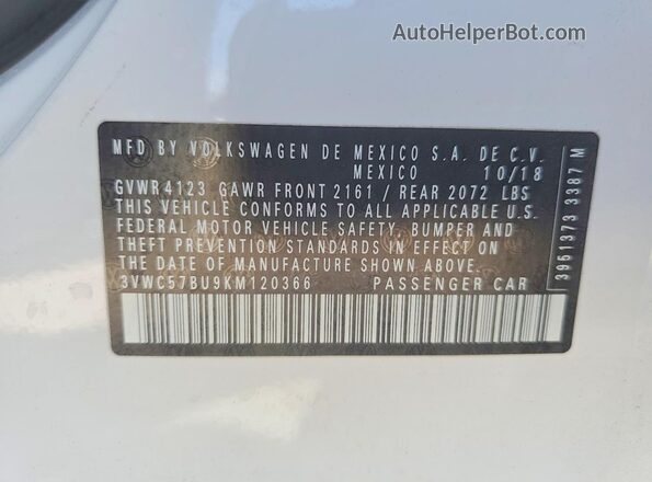 3VWC57BU9KM120366 2019 VOLKSWAGEN JETTA White Вид підкапотного простору