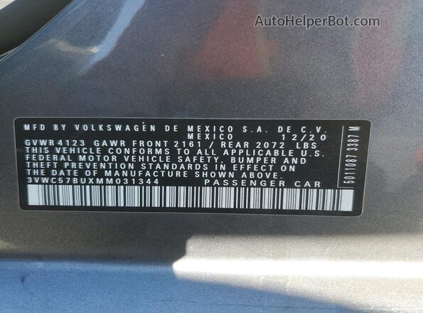 3VWC57BUXMM031344 2021 VOLKSWAGEN JETTA Серый Вид наклейки с VIN-кодом