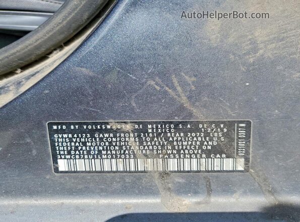 3VWCB7BU1LM017033 2020 VOLKSWAGEN JETTA Gray Вид наклейки з VIN-кодом
