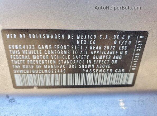 3VWCB7BU2LM022449 2020 VOLKSWAGEN JETTA Серебряный Вид подкапотного пространства